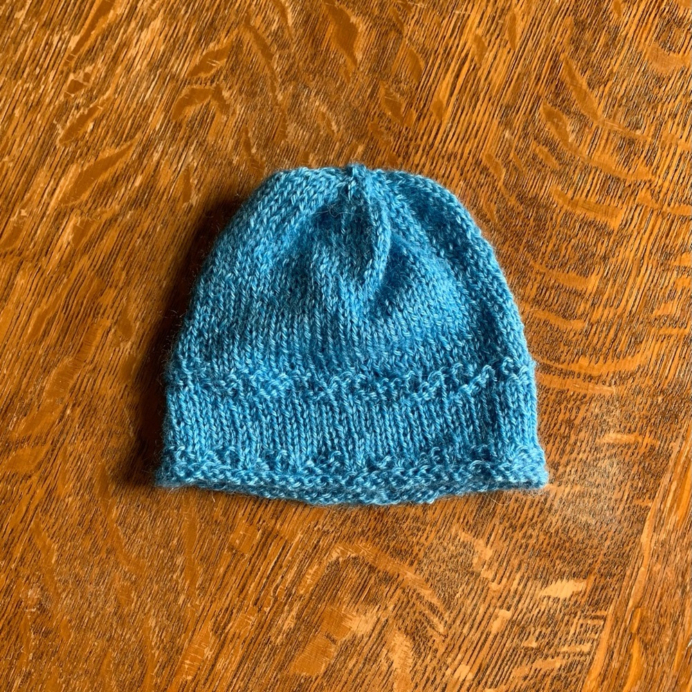 Kids Turquoise Blue Hand Knit Cashmere Beanie